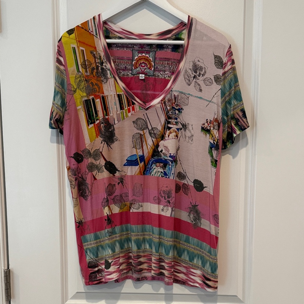BOGO Johnny Was Pink and Green Floral Top